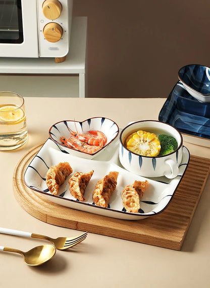 HOONRA Set of 3 Divided Plate Ceramic Kitchen Food Container