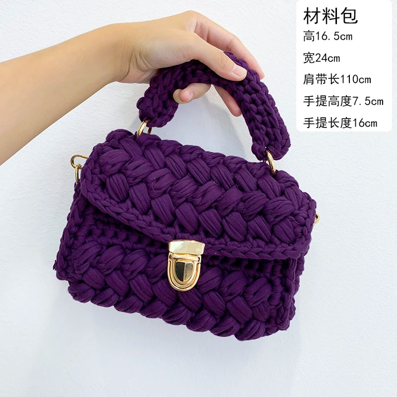 Woven Cotton Chain Crossbody Handbag