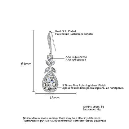 Zakol Elegant Shiny Cubic Zirconia Leaf Tassel Earrings