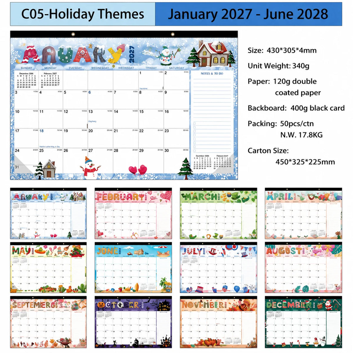 2027 Large Wall Calendar Planner – 18 Month Monthly Organizer