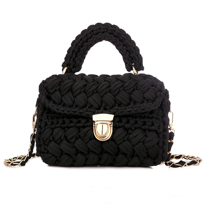 Woven Cotton Chain Crossbody Handbag