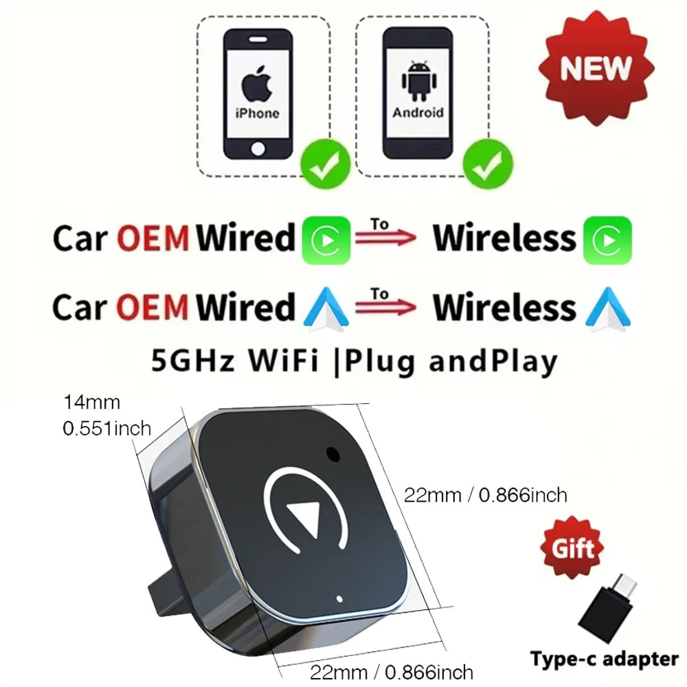 Wireless 2 in1 Carplay Adapter for Android IPhone