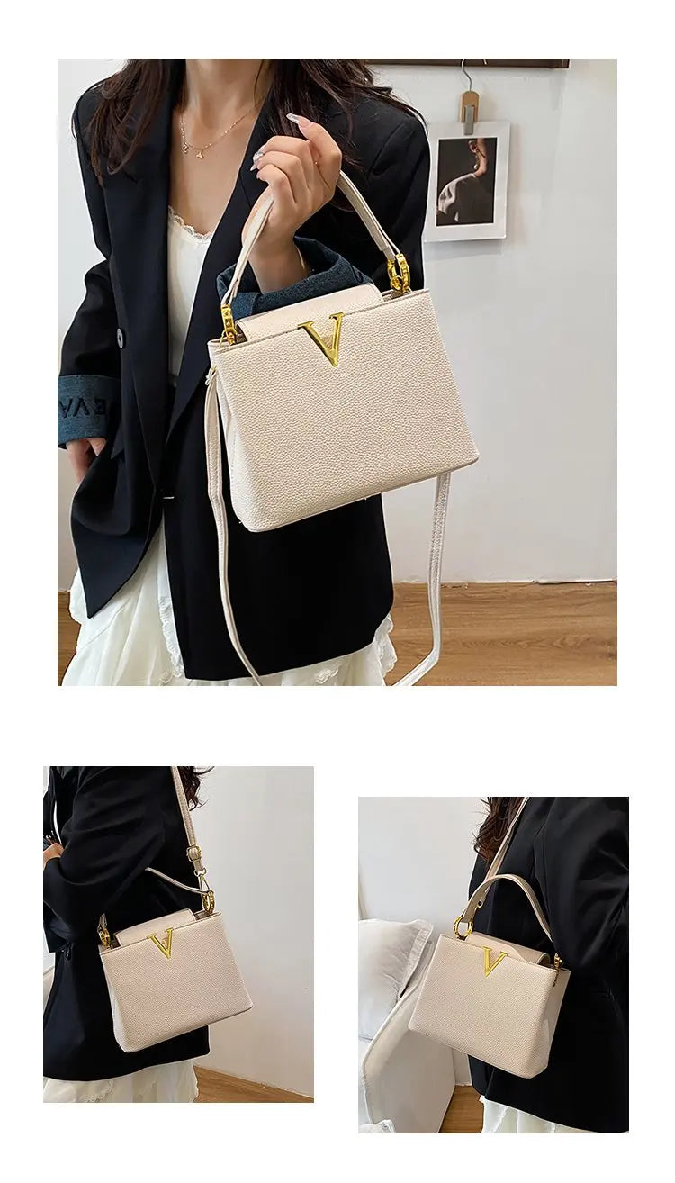 Buckled Leather Shoulder Handbag