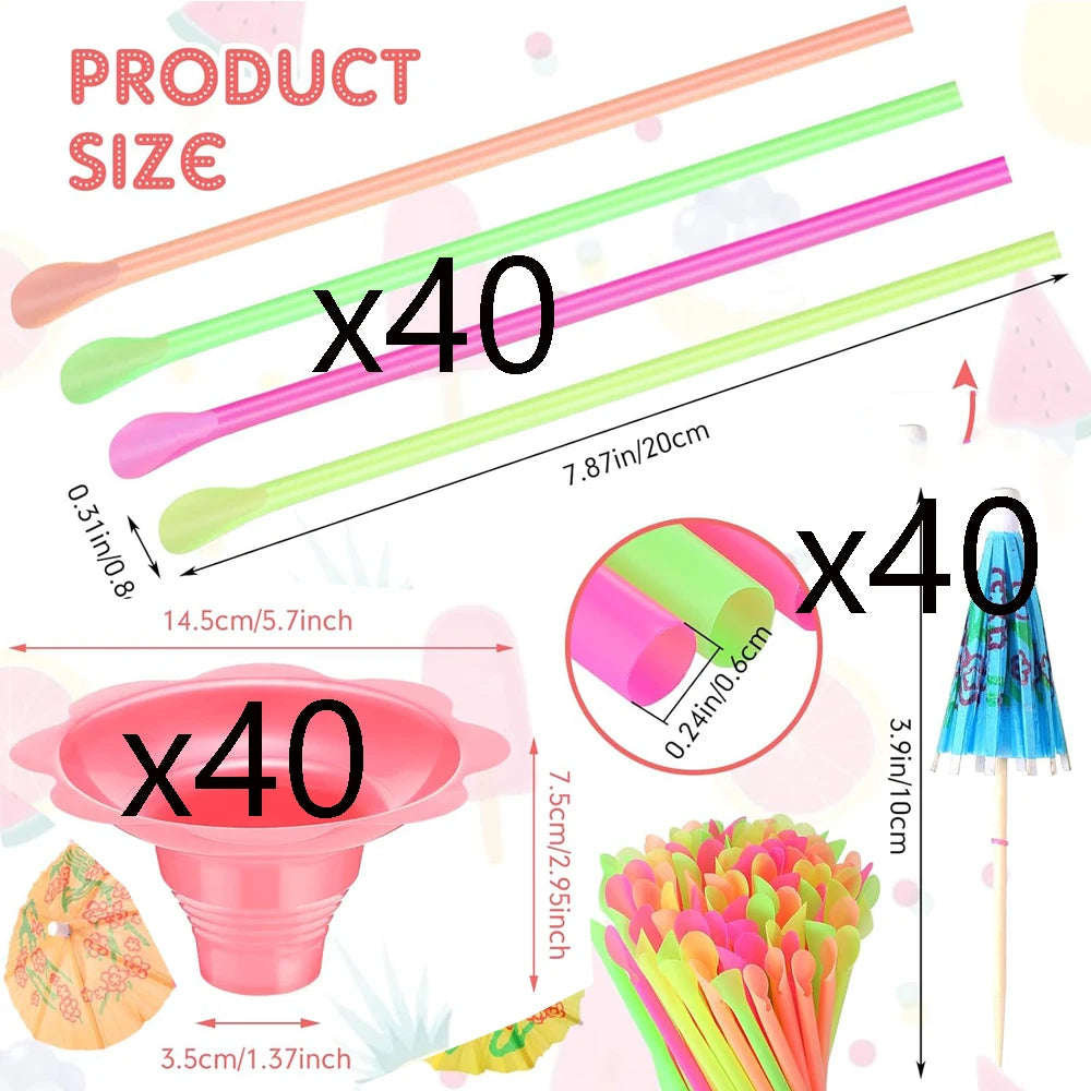 Summer Snow Cone Cups with Spoon Straws & Umbrella Kit