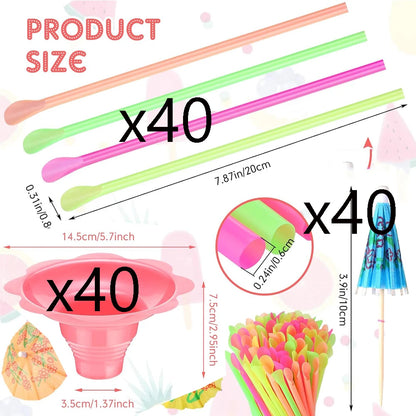 Summer Snow Cone Cups with Spoon Straws & Umbrella Kit
