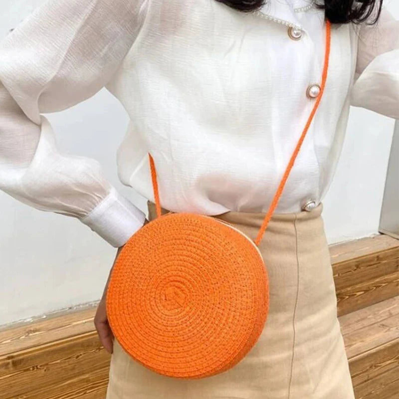 Handwoven Round Straw Crossbody Bag