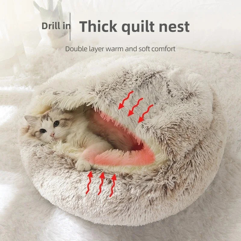 Winter Warm Plush Semi-Enclosed Cat Bedwarm cat bed, plush cat nest, winter pet bed, cat cave bed, puppy sleeping bed, enclosed pet bed, soft cat cushion, cozy pet house, pet accessories