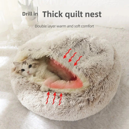 Winter Warm Plush Semi-Enclosed Cat Bedwarm cat bed, plush cat nest, winter pet bed, cat cave bed, puppy sleeping bed, enclosed pet bed, soft cat cushion, cozy pet house, pet accessories