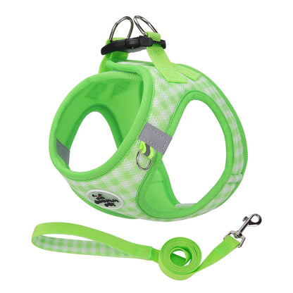 Checkered Reflective Pet Harness with Leash Set