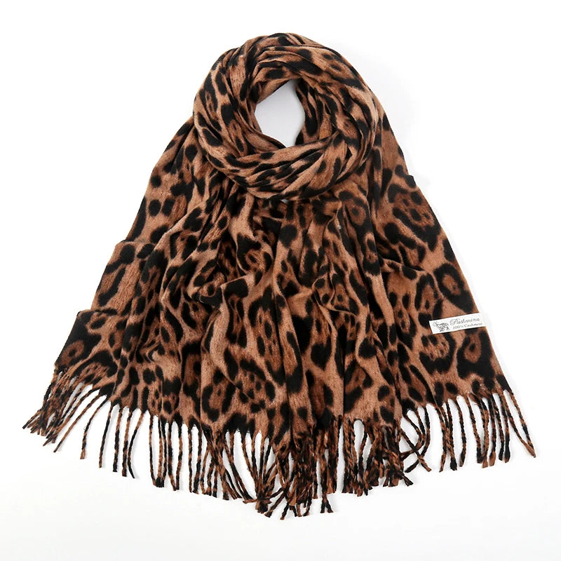 Women’s Leopard Tassel Winter Scarf