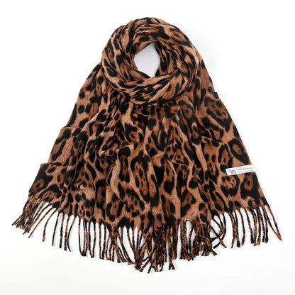 Women’s Leopard Tassel Winter Scarf