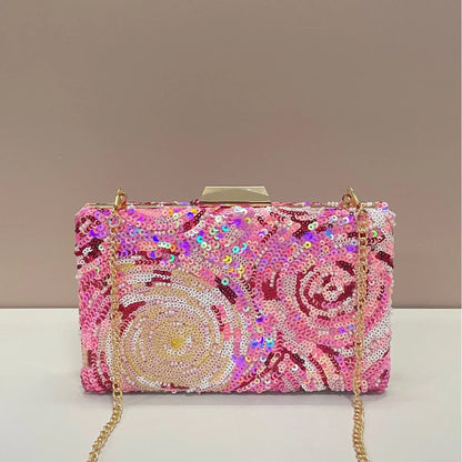 Pink Floral Sequin Evening Clutch