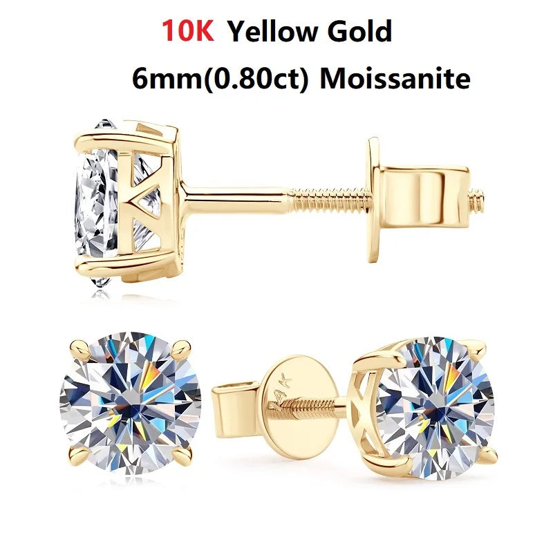 14K Gold Moissanite Screw Back Earrings