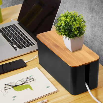 Bamboo Cable Management Storage Box