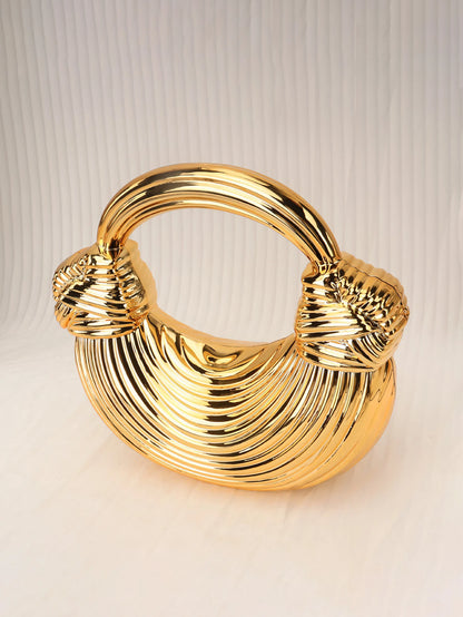 Gold Acrylic Minaudiere Evening Clutch with Chain Strap