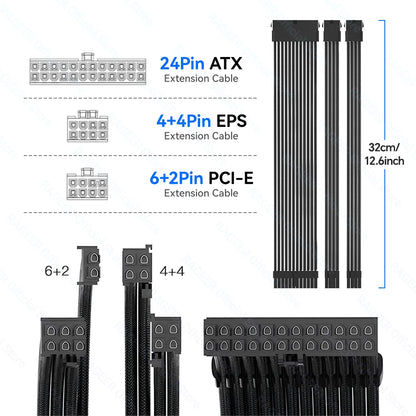 18AWG ATX PCIe & CPU PSU Extension Cable Set