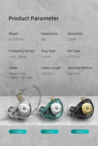 KZ EDX Pro HiFi Wired In-Ear Earphones with Detachable Cable