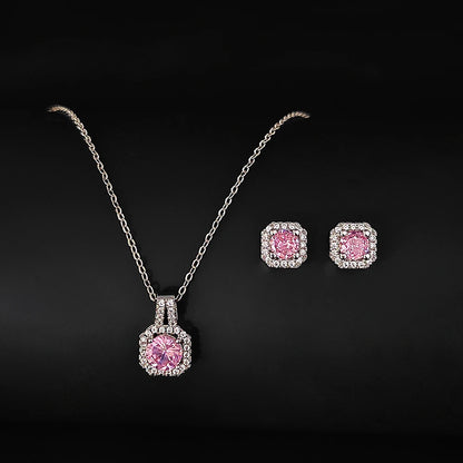 Pink Cubic Zirconia Necklace & Earring Set