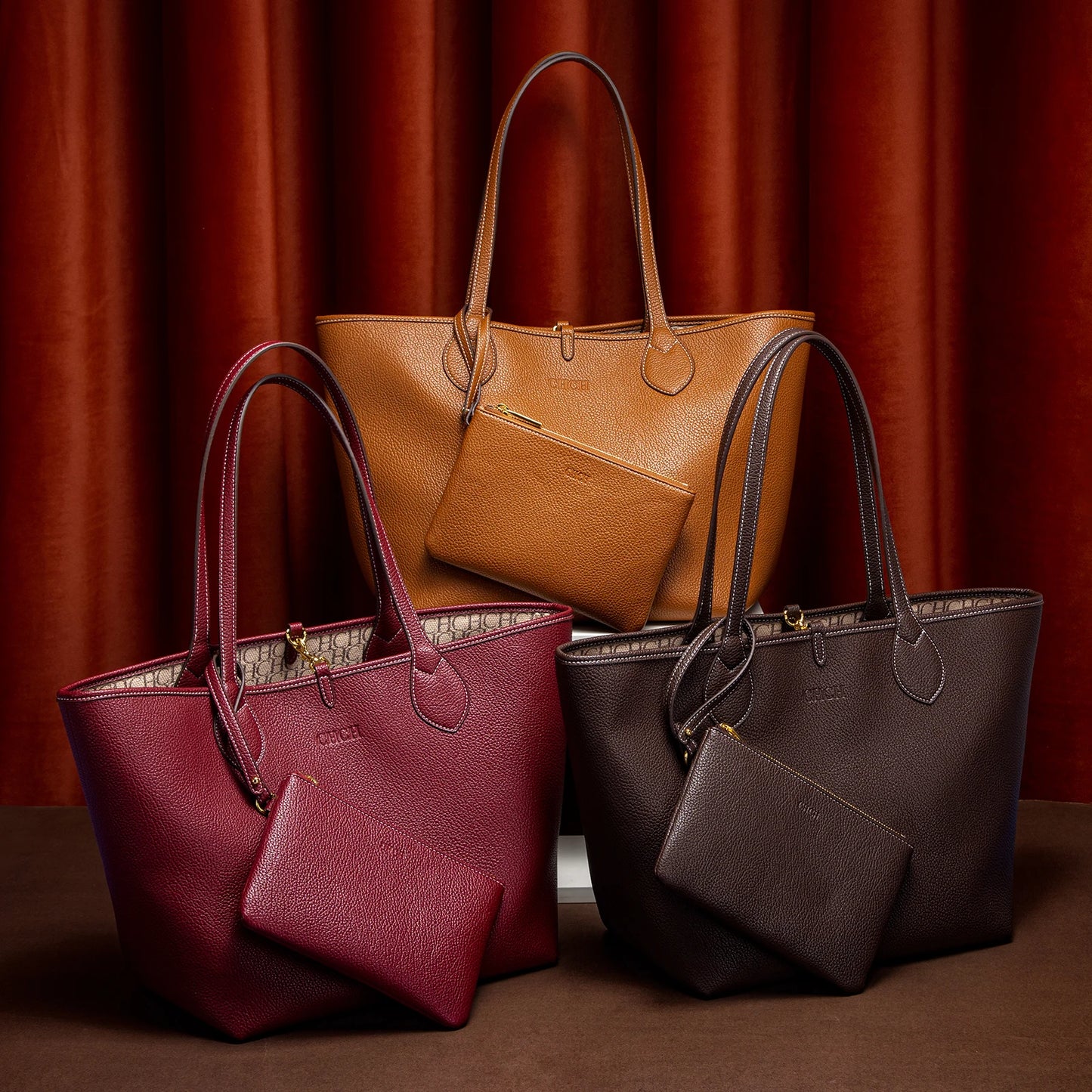 Women’s PU Leather Tote Bag with Matching Pouch
