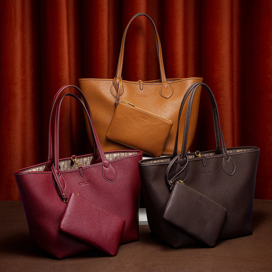 Women’s PU Leather Tote Bag with Matching Pouch
