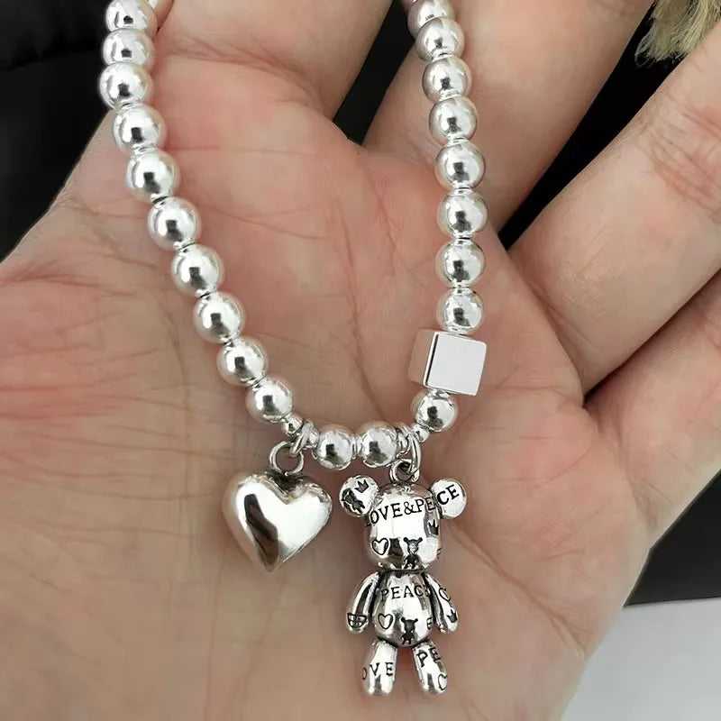 925 Sterling Silver Bear Pendant Bracelet
