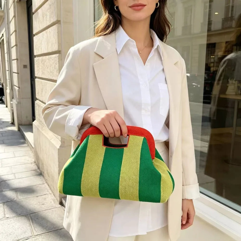 Striped Woven Knit Cosmetic Bag