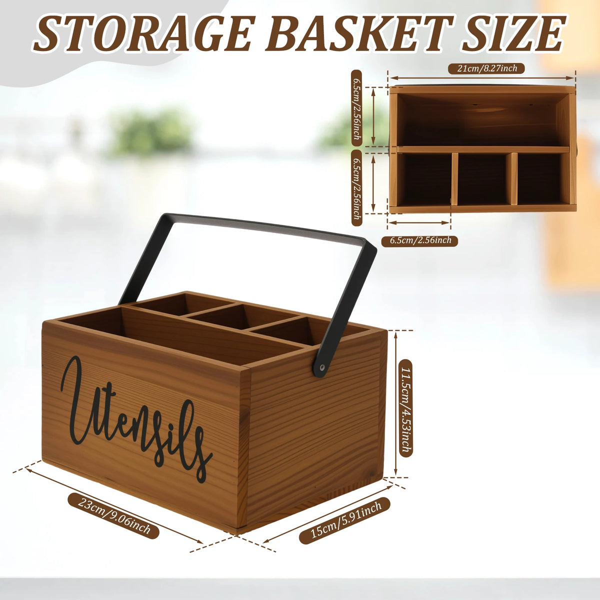 Wooden Tableware Storage Box with Handle