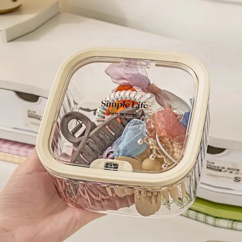 Transparent Mini Desktop Storage Box with Pop-Up Lid