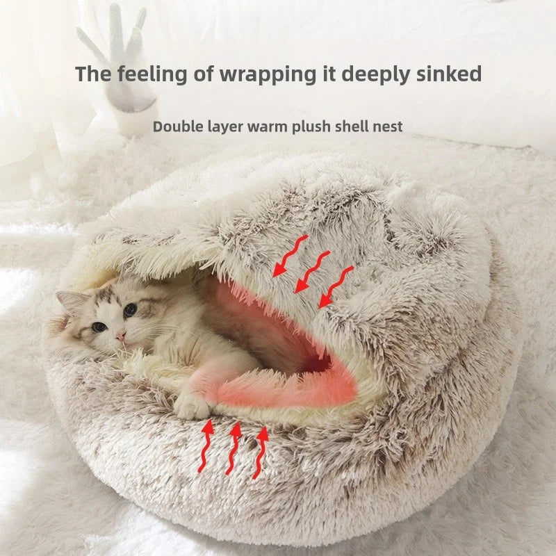 Winter Warm Plush Semi-Enclosed Cat Bedwarm cat bed, plush cat nest, winter pet bed, cat cave bed, puppy sleeping bed, enclosed pet bed, soft cat cushion, cozy pet house, pet accessories