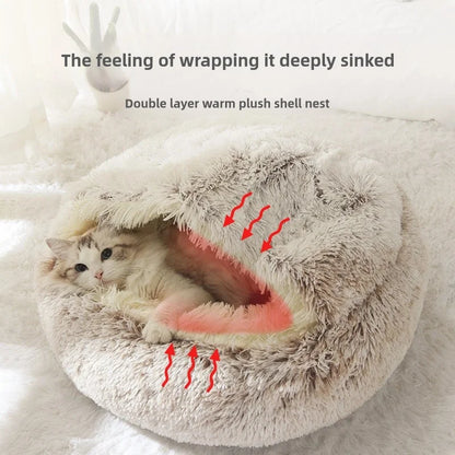 Winter Warm Plush Semi-Enclosed Cat Bedwarm cat bed, plush cat nest, winter pet bed, cat cave bed, puppy sleeping bed, enclosed pet bed, soft cat cushion, cozy pet house, pet accessories