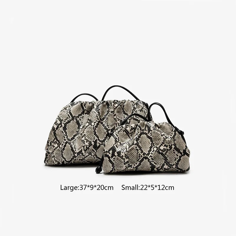 Snake Pattern Ruched Shoulder Bag