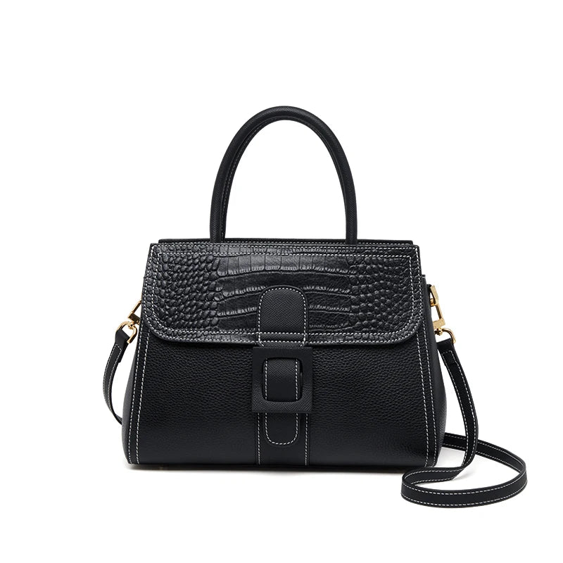 Luxury Cow Leather Doctor Style Tote Bag with Messenger Strap