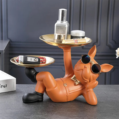 Modern Bulldog Resin Storage Tray Statue