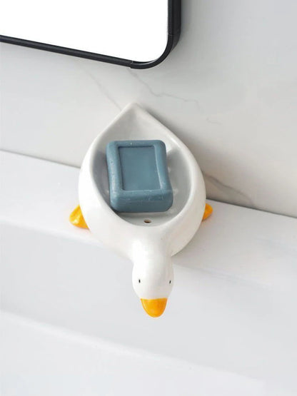 Duck-Shaped Self-Draining Soap Tray for Sink