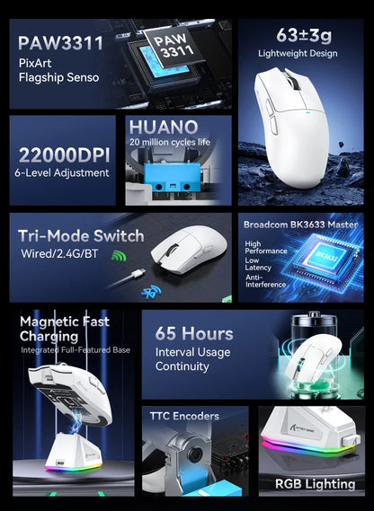 Ultra-Light RGB Gaming Mouse with PAW3311 Sensor & Magnetic Charging