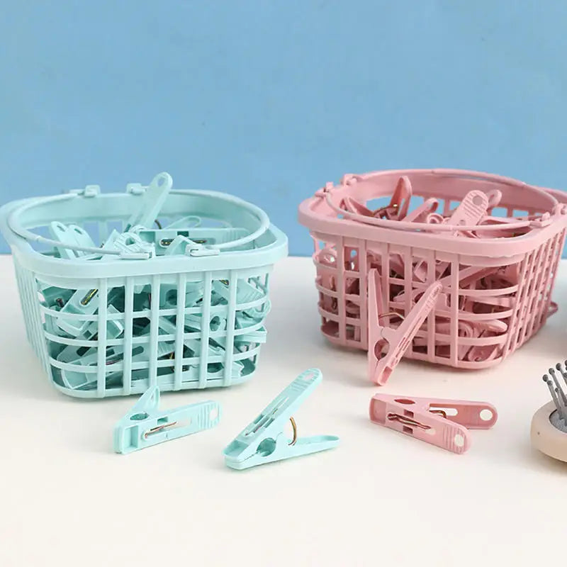 Plastic Clothespins with Storage Basket for Laundry & Home