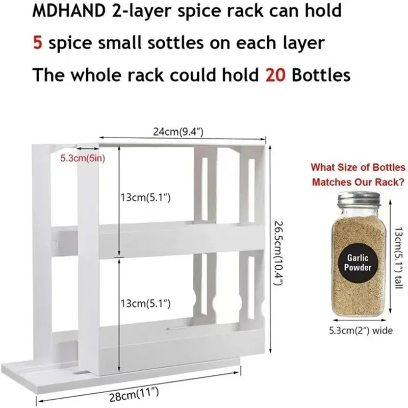 Rotating 2-Tier Spice Storage Rack