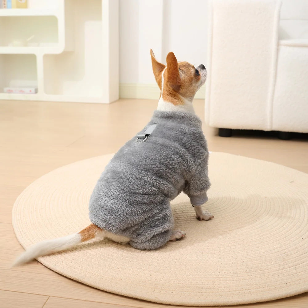 Warm Fleece Dog Jumpsuit with D-Ring