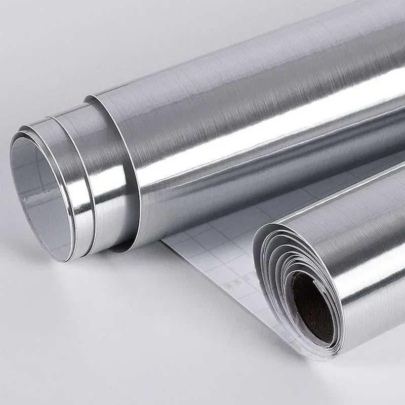 Silver Brushed Stainless Steel Self-Adhesive Wallpaper
