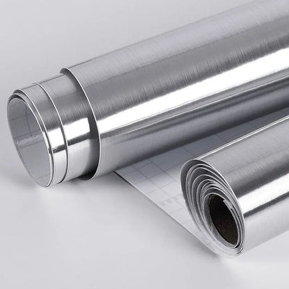 Silver Brushed Stainless Steel Self-Adhesive Wallpaper