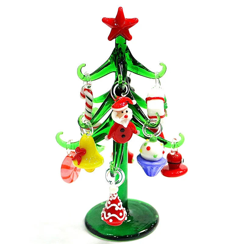 Handmade Glass Christmas Tree With 12 Accessories