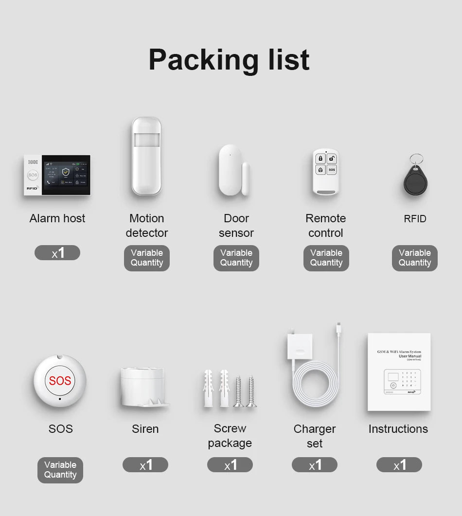 Tuya Security Alarm Kit with Touch Screen & Sensors