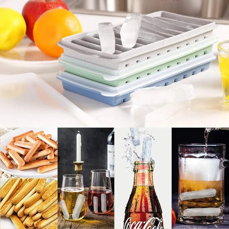 Silicone Long Ice Stick Tray with Spill-Resistant Lid