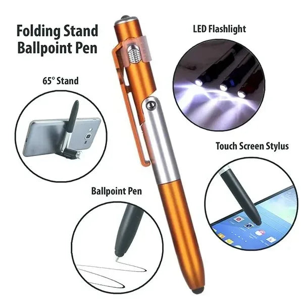 4-in-1 Multifunction Ballpoint Pen with LED Light & Phone Stand