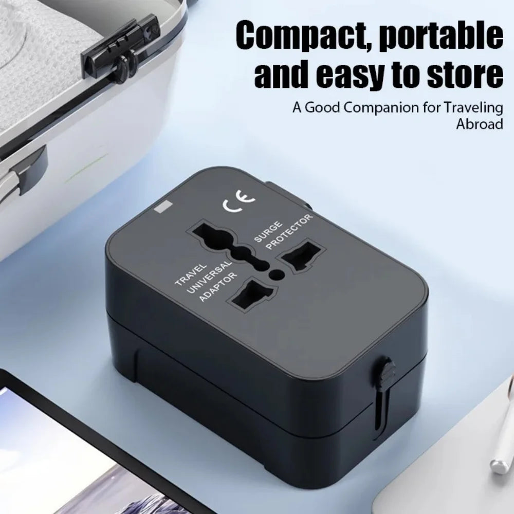 Universal Foldable Travel Adapter with USB-C & USB-A