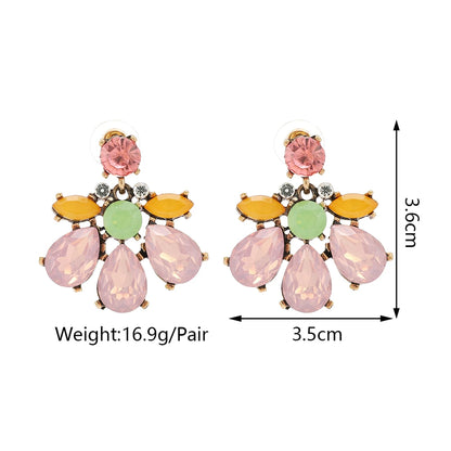 Geometric Flower Rhinestone Decor Drop Earrings