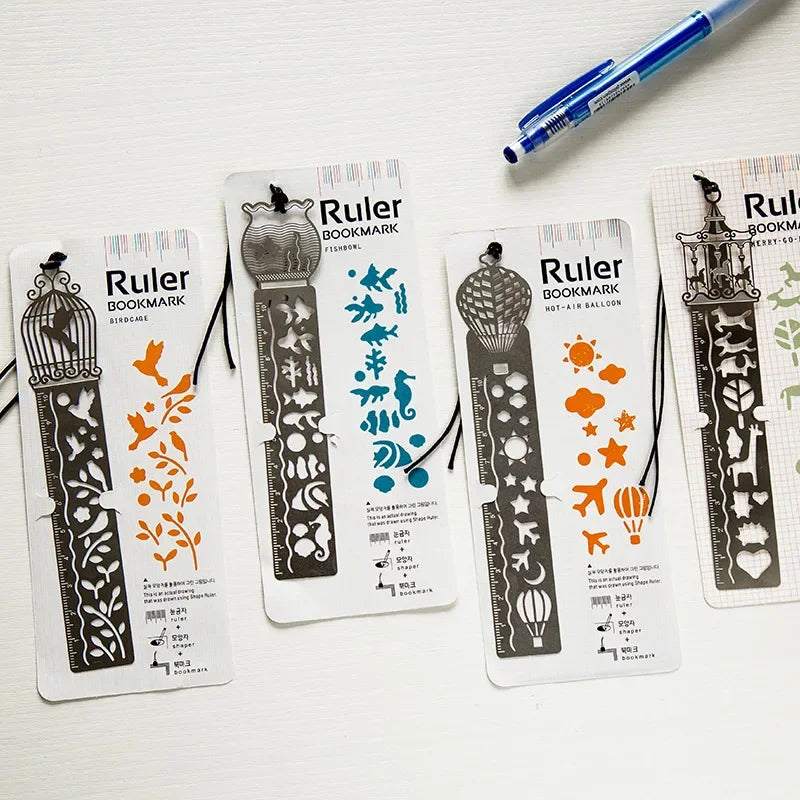 Metal Bookmark & Drawing Stencil Ruler Set