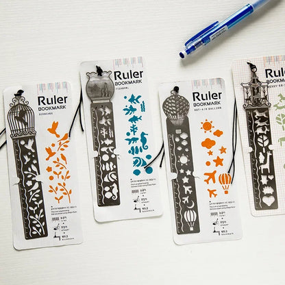 Metal Bookmark & Drawing Stencil Ruler Set