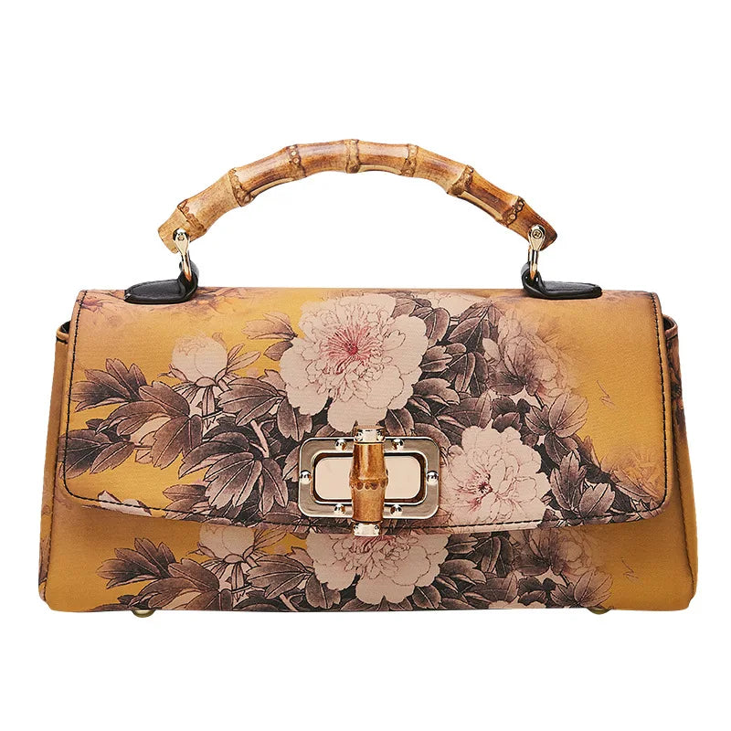 Johnature Vintage Floral Satchel Handbag