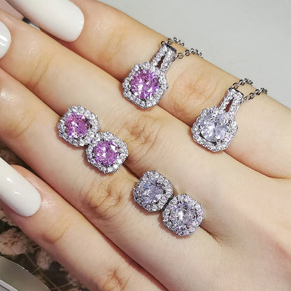 Pink Cubic Zirconia Necklace & Earring Set